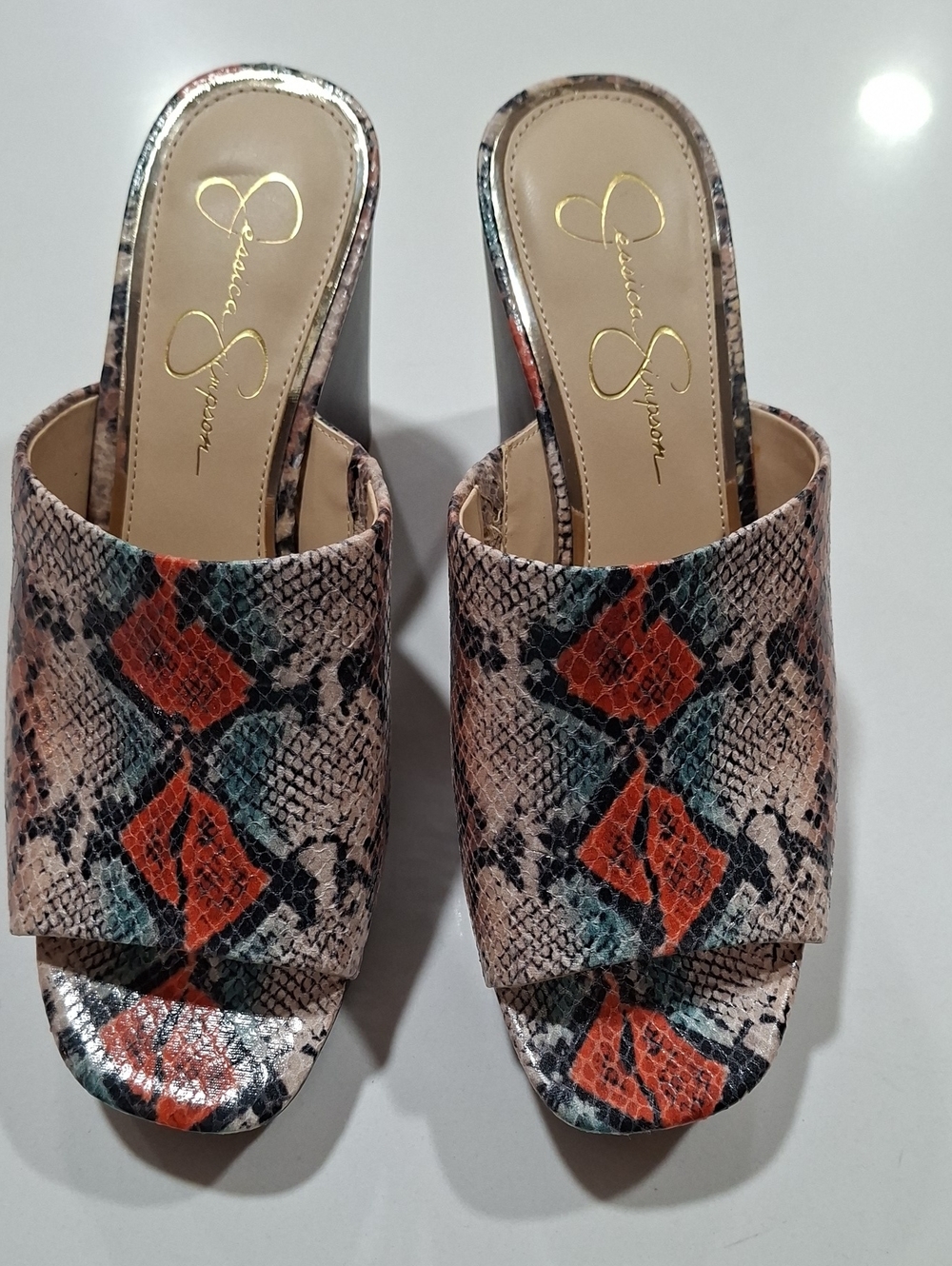 Jessica Simpson Women’s Snake-Print Slide Sandals in Multi-Color